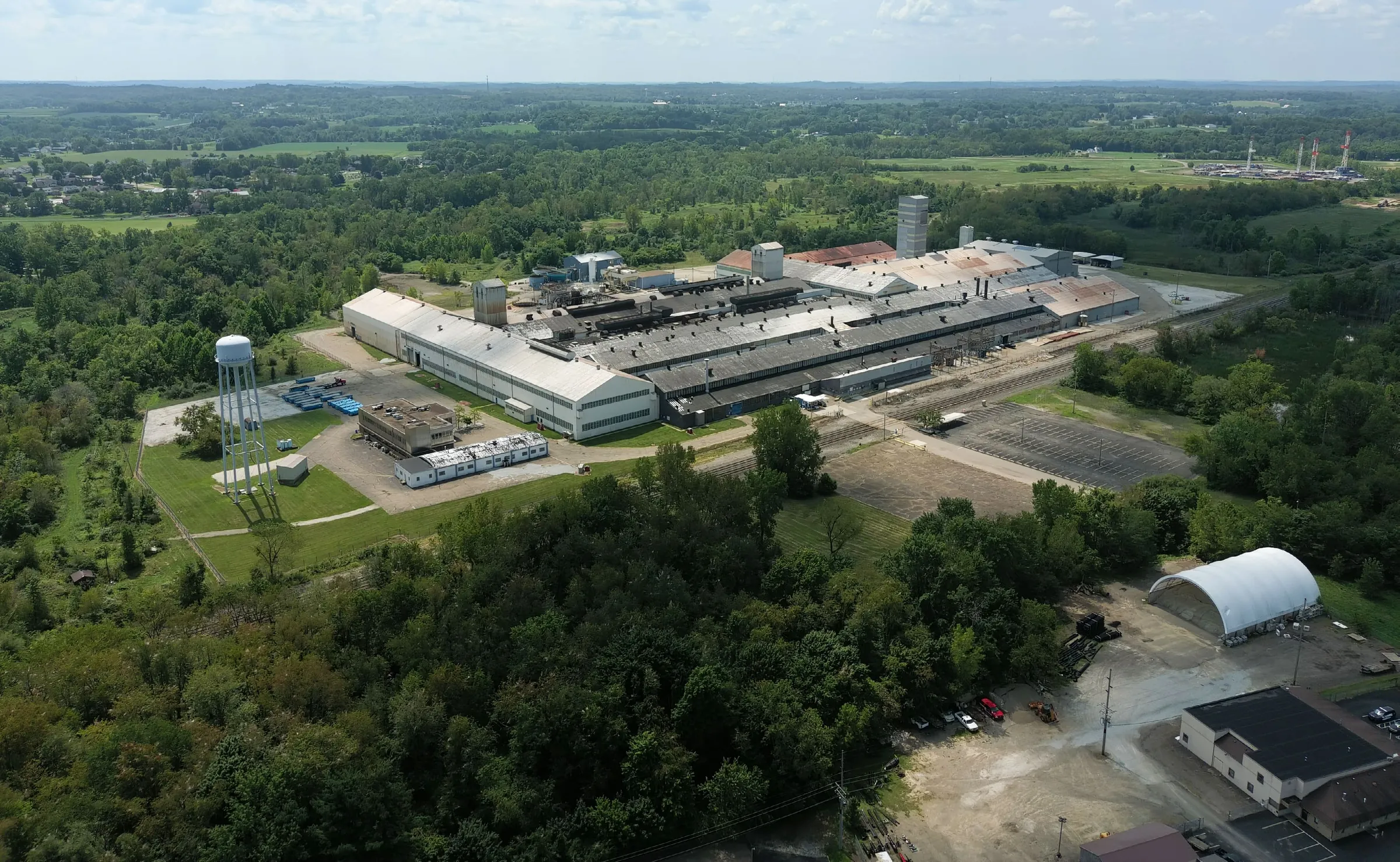 Aerial view of the Flux Steel Works campus in Louisville, Stark County, Ohio