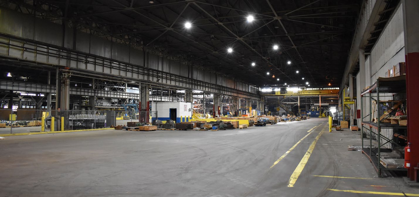 Looking down the length of the main production bay